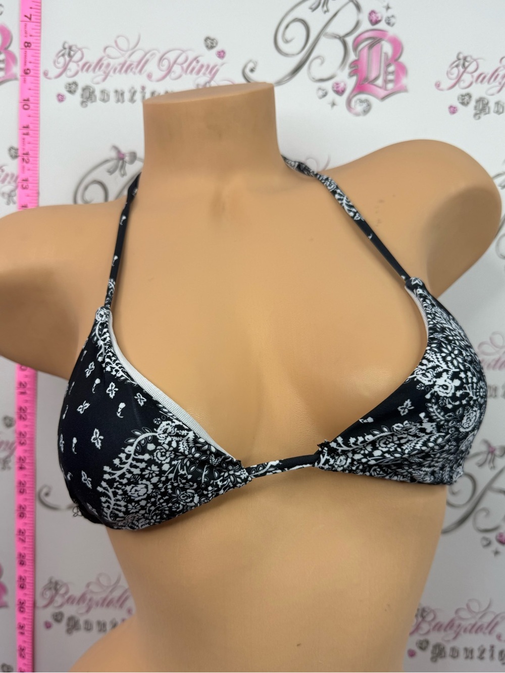 ROMWE bikini top Black and White Bandana Print Triangle Bikini Top